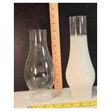 2 lamp chimneys, 10" & 9" tall