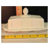 Milk white glass butter dish w/lid