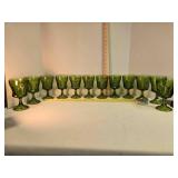 12 green glass stemmed  goblets