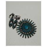 Faux Turquoise SW Style Brooch w/ Sunburst Design
