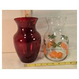 Orange juice carafe & ruby red flower vase