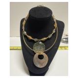 2 Choker Style Gold Tone Necklaces-Gold Tone