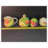 Garden scene creamer & sugar bowl, salt/pepper