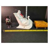 Sleigh music box, wooden music box, vase