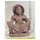 Sitting girl & bird statue, 9" tall