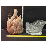 Royal Haeger figural planter & clear glass sleigh