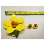 Enamel Flower Brooch & earrings Daisy Brooch 3.75"