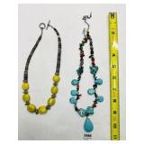 2 Green & blue turquoise Necklaces 18" stones feel