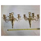 2 brass wall sconce candle holders, 3 holders each