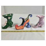 Green ceramic lady slipper w/ intricate flower