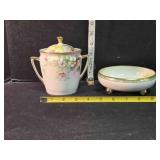 Hand painted Nippon China dish & jar w/lid