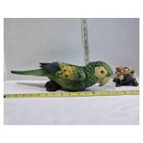 Parrot planter (16" long), Turtle bank (5" long)