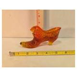 Hobnail amber glass slipper, 6" long