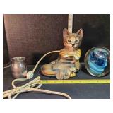 Puss N boots nightlight, glass orb, SS pitcher