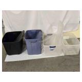 4 storage bins, 3 w/lids; 18 gal, 22 qt, 54 qt.