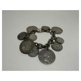 Silver tone Coin Dangle Charm Bracelet lobster