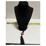 46" Black Bead Necklace w/cloisonne Pendant black