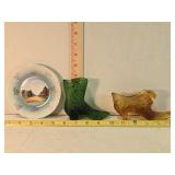2 pressed glass slippers, souvenir dish