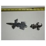 2 Lizard Silvertone Brooches SW Style, larges 4"