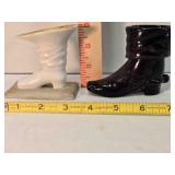 2 China boot figurines; One w/spurs, one on stand