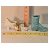 2 ceramic ladies slippers; 5ï¿½" & 4" long