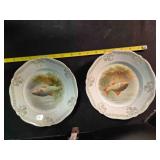 2 porcelain cabinet plates featuring fish motif