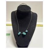 Turquoise Stones & Silver bugle beads Necklace,