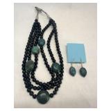 Triple Strand Necklace Turquoise? Nuggets w/onyx?