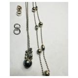 2 Silver Tone Long Decorative Chain Necklaces 36"