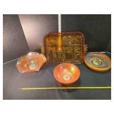 Amber glass divided tray, 3 bowls