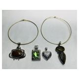 4 Necklace Pendants, 2 gold tone choker