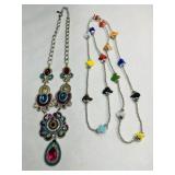 2 Colorful Fashion Necklaces, rhinestones, beads,