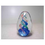 Hand Blown Egg Shaped Art Glass Paper Weight Clear