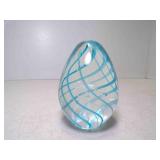 Hand Blown Egg Shaped Art Glass Paper Weight Clear