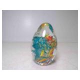 Hand Blown Egg Shaped Art Glass Paper Weight Clear
