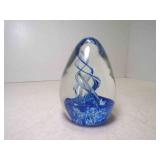 Hand Blown Egg Shaped Art Glass Paper Weight Clear