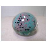 Hand Blown Art Glass Paperweight Teal Interior w/