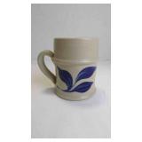 Vintage Salt-Glazed Cobalt Blue Leaf Pattern Mug