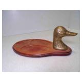 Vintage Wooden Dresser Valet Tray Brass Duck Head