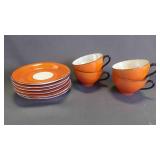 10 Vintage Orange Ceramic Glazed Saucers & Cups