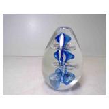 Hand Blown Egg Shaped Art Glass Paper Weight Clear