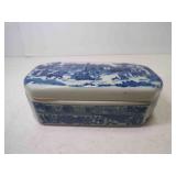 Rectangular Porcelain Lidded Trinket Box Blue &