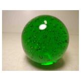 Vintage Green Art Glass Sphere Paper Weight with