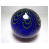 Round Hand Blown Art Glass Paper Weight Cobalt