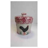 Hand-Painted Black Rooster Motif Ceramic Container