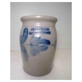 Salt Glazed Stoneware Crock Cobalt Blue Floral &