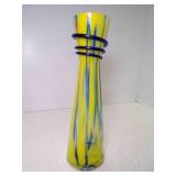 Yellow Blue & Orange Swirl Art Glass Vase w/Cobalt