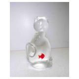 Clear Glass Hand Blown Cat Paperweight w/Goldfish