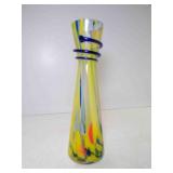 Yellow Blue & Orange Swirl Art Glass Vase w/Cobalt