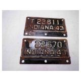 (2) WWII Original 1943 Indiana License Plates